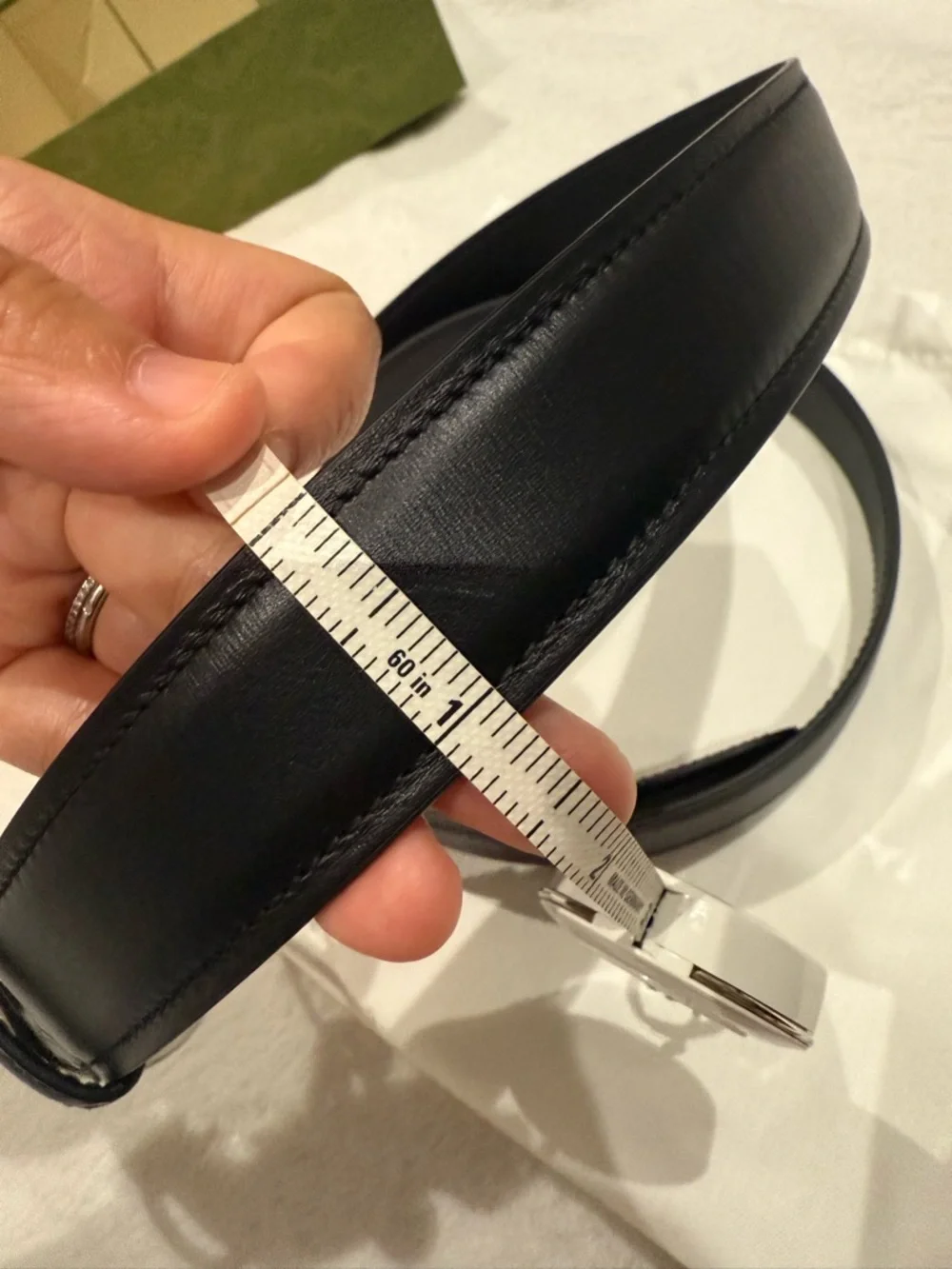 Gucci Black Leather thin Belt with Silver Signature Buckle 110